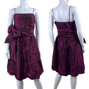 Vintage Eliza J Size S Taffeta Purple Bubble Hem Bow Scraf Belt Party 50s Dress